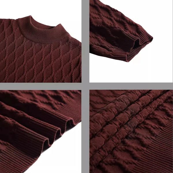 Men's Slim Fit Mock Neck Short Sleeve T-Shirt - Diamond Texture Knitted Top Slim-fit Men's Short-sleeve T-shirt Stretchable