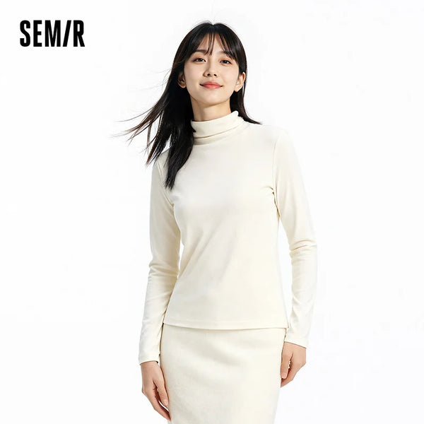 អាវយឺត Semir សម្រាប់ស្ត្រី ក្រណាត់ប្រឆាំងបាក់តេរី ពណ៌រឹង រចនាបថធ្វើដំណើរ កអាវវែង ទន់ ស្ទីល និទាឃរដូវ ឆ្នាំ២០២៦