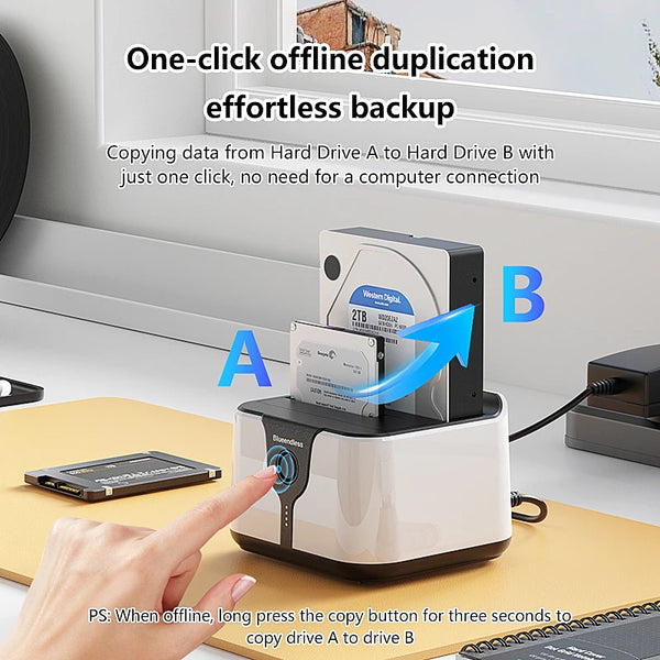 ប្រអប់ ថាស ផ្ទុក ទិន្នន័យ HDD 2 Bay របស់ Blueendless សម្រាប់ ភ្ជាប់ ទៅ កាន់ SSD ដោយប្រើ រន្ធ ពីរ ភ្ជាប់ ទៅ កាន់ SATA ទៅ USB 3.0 សម្រាប់ ថាស SSD ទំហំ 2.5 3.5 អ៊ីញ