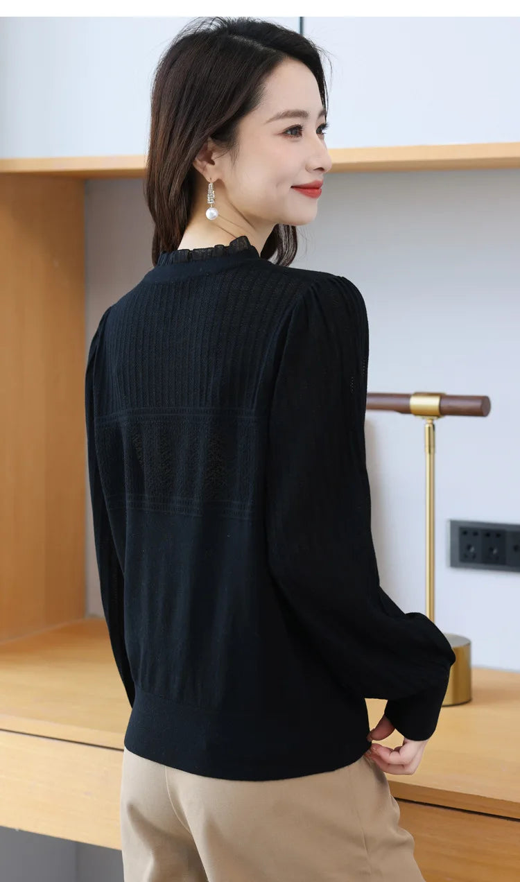 Temperament Spring Autumn Sweater Women V-Neck Bottom Shirt Retro Knitwear Top Female Long Sleeve Pull Femme Knit Clothes