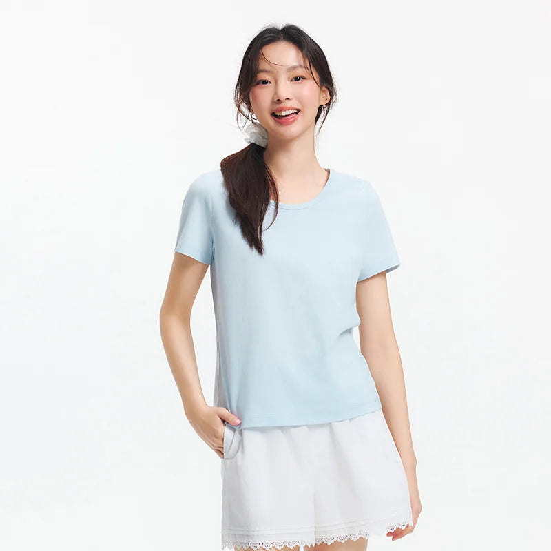 Semir Slim Fit Tshirt Women Summer Solid Color Basic Crew Neck White Cool Touch Casual Comfortable Fashion Slim Top
