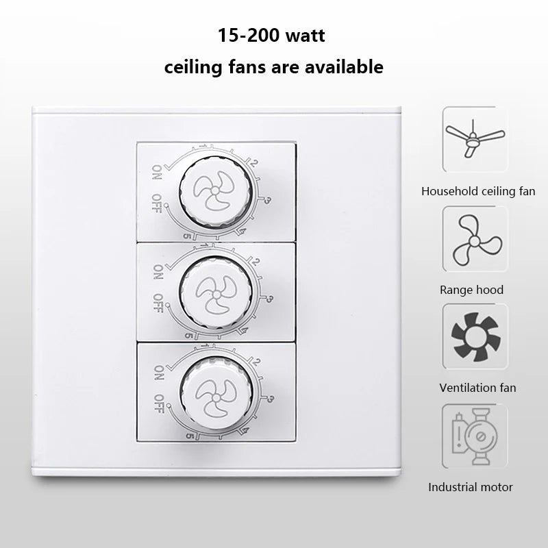 86 Type Ceiling Universal Fan Adjustment Stepless Speed Controller 15W-200W Fan Switch Wall panel 220V White controller governor