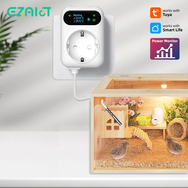 Tuya WIFI Digital Thermostat Socket 16A Outlet Plug Energy Power Monitoring Temperature Controller Timer Switch Cooling Heating