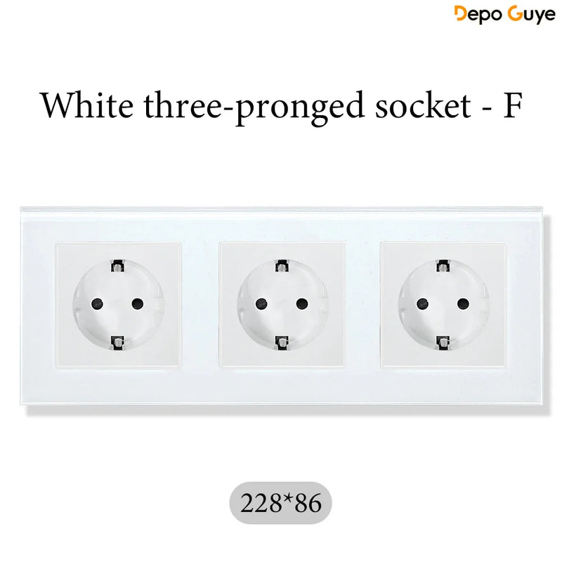 European Standard 4 Gang Wall Power Socket 16A Glass Panel with Three USB Type-C Ports White Black Industrial Home Hotel