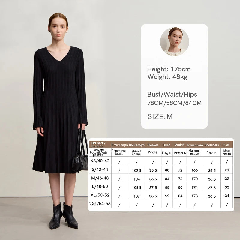 Amii New Dresses For Woman V-neck Flare Sleeve Casual Medium And Long Elastic 2026 Winter Elegant Wool Midi Dresses 12544214