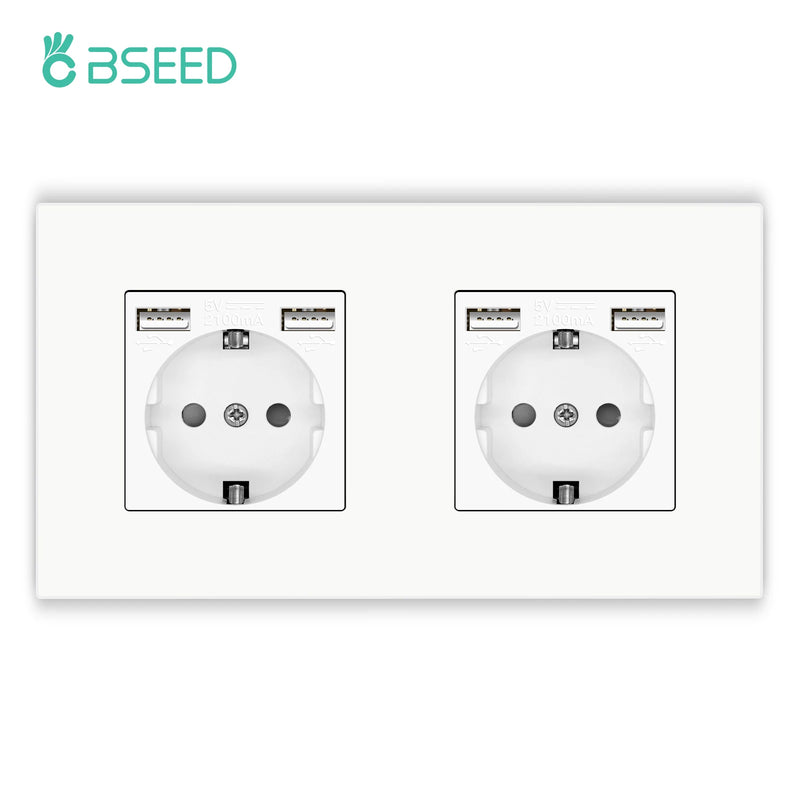 BSEED M1 Series EU Wall Socket USB Type-C Port Outlets Double Plastic Frame Sockets Triple Power Plugs Kids Protection 16A