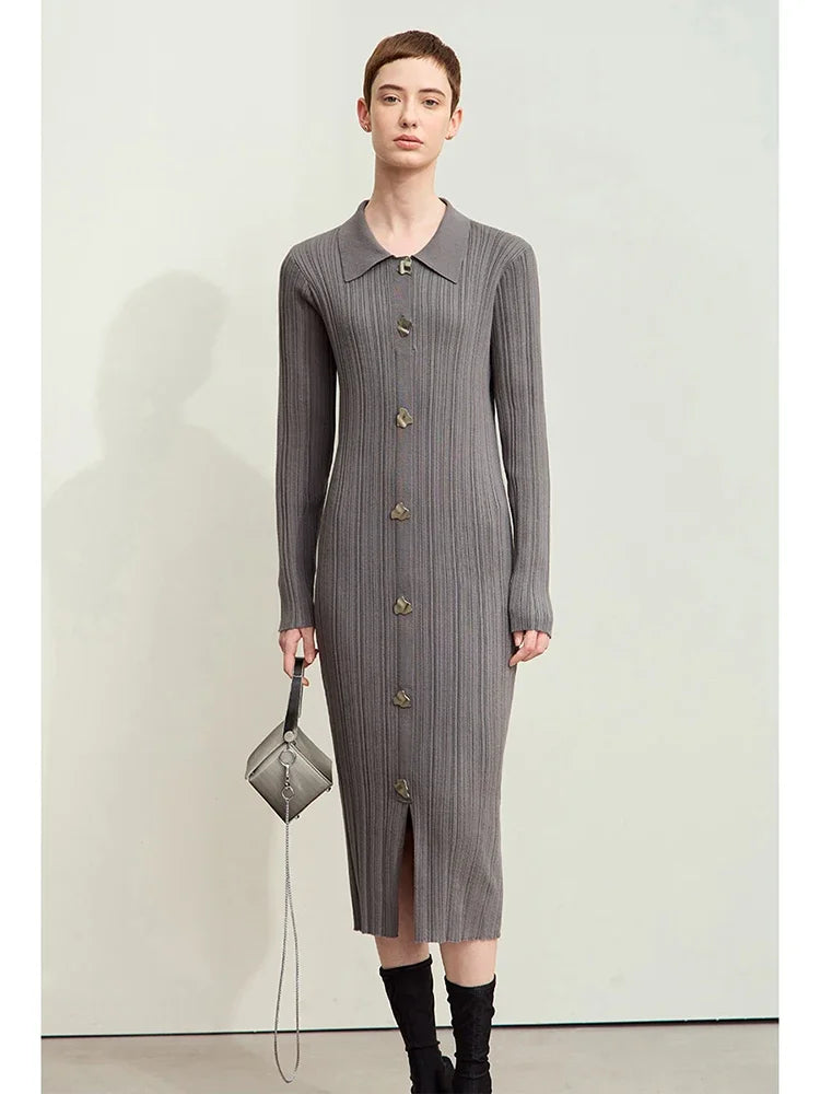 រ៉ូប Amii Minimalism Elegant Women Dress រដូវស្លឹកឈើជ្រុះឆ្នាំ ២០២៥ រ៉ូបថ្មី Retro Slim Dress សម្រាប់នារី អាវក្រៅប៉ាក់ធ្វើពីក្រណាត់រឹង 12443090