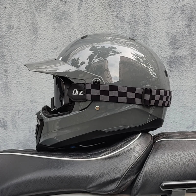 2024 new ORZ retro motorcycle helmet, American cruise full helmet, motorcycle with free brim