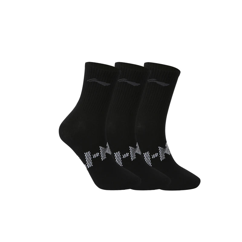 ស្រោមជើង Li-Ning Unisex ៣គូ រចនាបថកីឡា បុរស ស្ត្រី ទំហំ ២៤-២៨សង់ទីម៉ែត្រ ស្រោមជើងកីឡាប្រភេទ LiNing ដែលអាចដកដង្ហើមបាន AWTV005