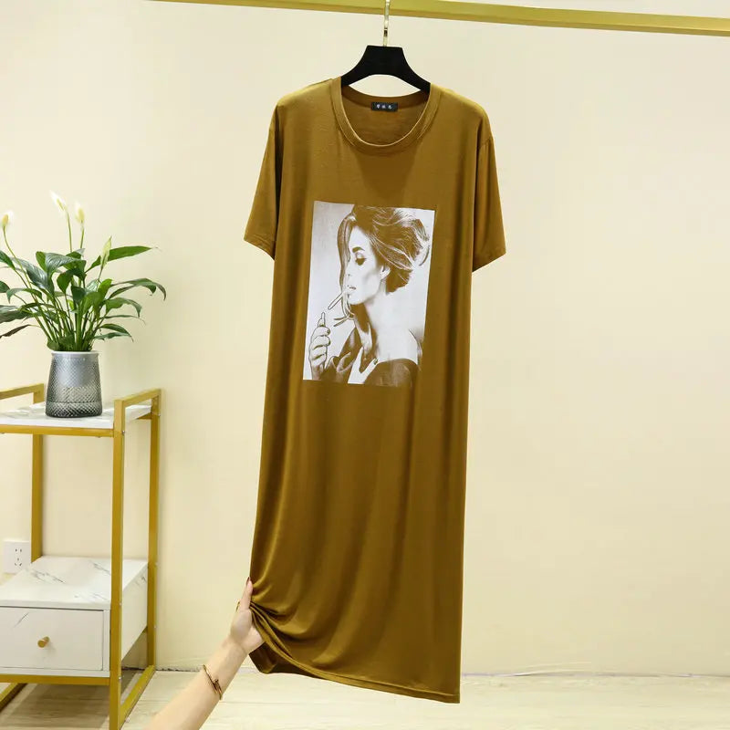 Fashion Printed Women's Dress Modal Short Sleeve Nightdress Summer Oversized Loose Nightgowns For Women Sleepshirt