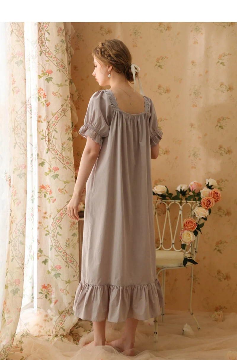 Princess Women Sleepwear One Piece Dress Summer Short Sleeve Pure Cotton Pajamas Dress Night Wear For Ladies Women's Nightgown