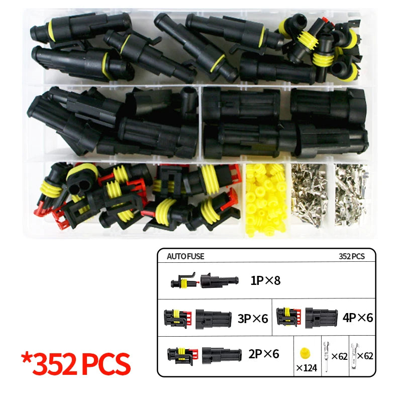 352PCS DJ1.5AMP automobile waterproof connector 1P2P3P4P6P hole HID male and female 0.85 harness plug connector kit