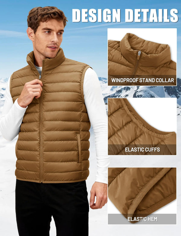 TACVASEN Men's Winter Lightweight Packable Warm Puffer Vest Nylon Waterproof Windproof Outerwear with 4 Zipper Pocket for Hiking