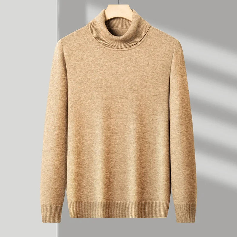 Men's Knitted Turtleneck Sweater High Quality Anti-Pilling Long Sleeve Solid Color Pullover for Autumn Trendy Streetwear