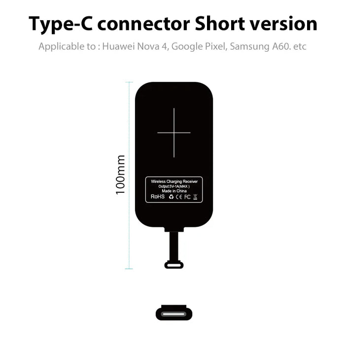 Type C Wireless Charging Receiver, Nillkin Magic Tag USB C Qi Wireless Charger Receiver Chip for Google Pixel 2 XL OnePlus 7/7+ Type C Short CHINA