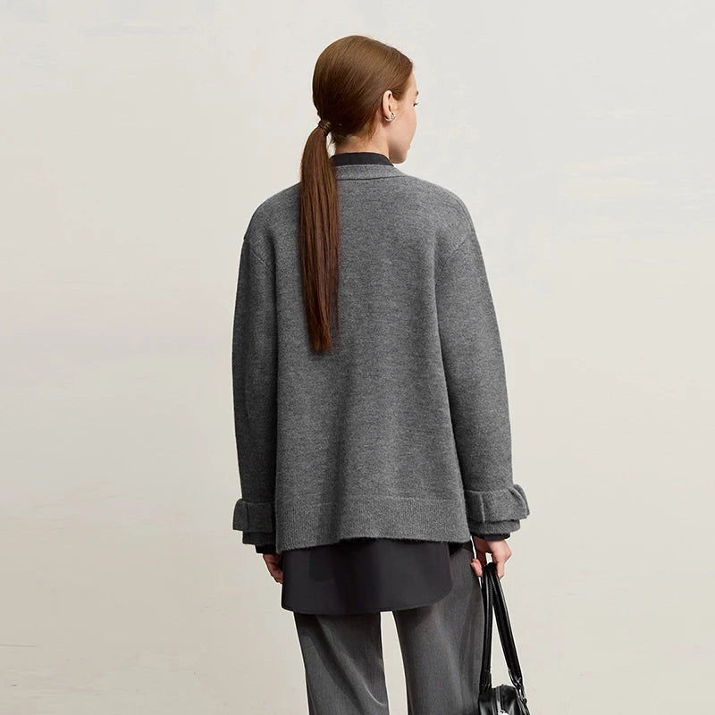 Amii Wool Knit Cardigan 2026 Winter New Commuter V-neck Single Breasted Casual Cardigan For Women Loose Long Sleeve Top 12524085