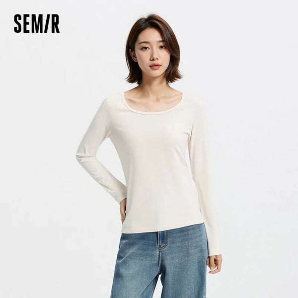 អាវយឺត Semir សម្រាប់នារី កមូល ដៃវែង ពណ៌ស្រស់ឆើតឆាយ ទន់ ពាក់ជាស្រទាប់ៗ សម្រាប់រដូវផ្ការីក ឆ្នាំ២០២៦ សម្រាប់ពាក់ជារៀងរាល់ថ្ងៃ