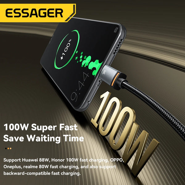 ខ្សែសាក Essager 2 in 1 7A USB A ទៅ Type C ទៅ Lighting 100W PD សាកលឿនសម្រាប់ Macbook IPhone16 15 14 Samsung Xiaomi Huawei Hono