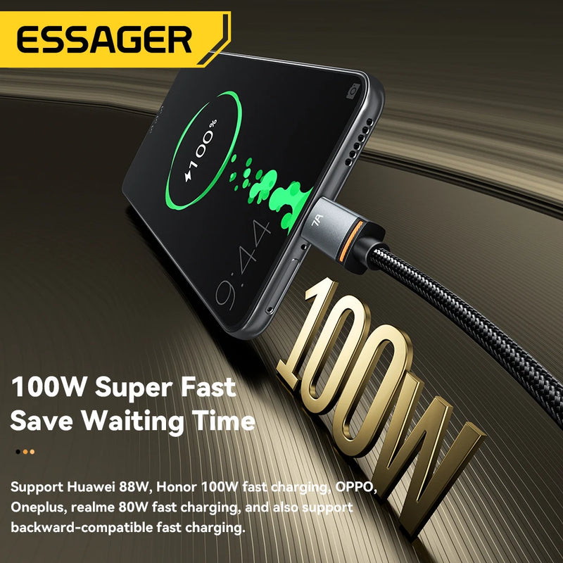ខ្សែសាក Essager 2 in 1 7A USB A ទៅ Type C ទៅ Lighting 100W PD សាកលឿនសម្រាប់ Macbook IPhone16 15 14 Samsung Xiaomi Huawei Hono