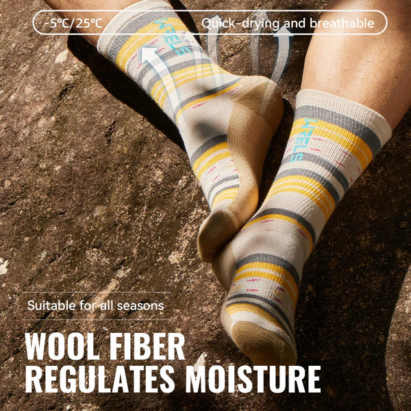 WRELS 1/2/3 Pairs Merino Wool Socks Moisture Wicking Hiking Socks Thermal Warm Cushioned Anti Blister Seamless Outdoor Crew Sock