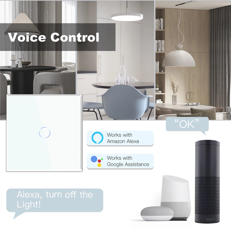 BSEED EU Standard Wifi Wall Switch 1/2/3Gang 1/2/3Way Smart Touch Light Switches Wall Socket Outlets Google Alexa Tuya Control