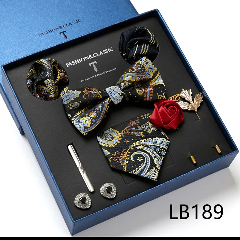 Men's Suit Dress Accessories (Tie + Bow Tie + Square Scarf + Tie Clip + Button + Metal Flower Brooch) 36 Colors To Choose From