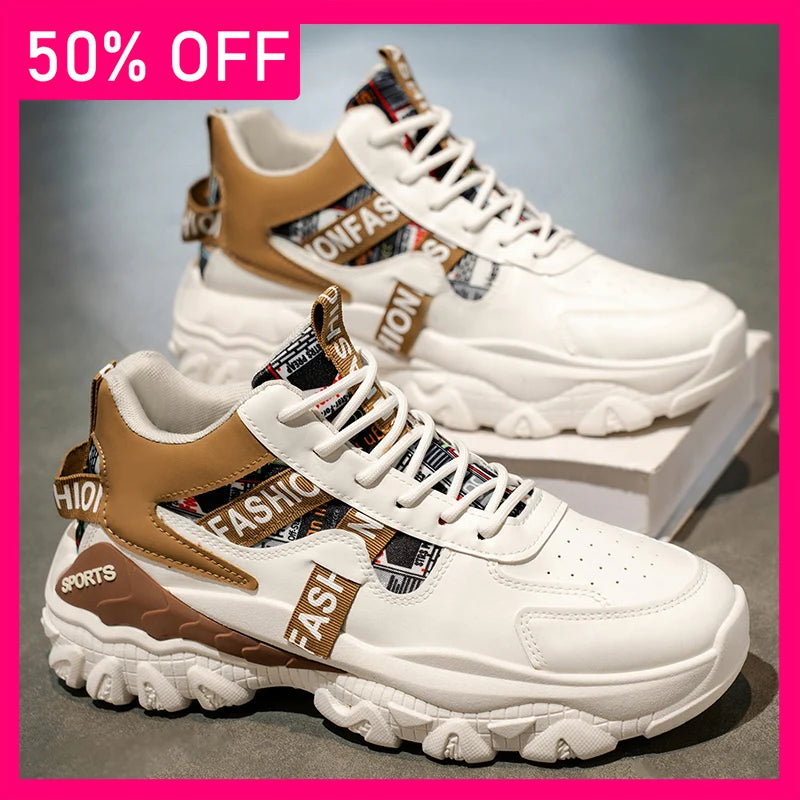 Men Sports Shoes High-quality Leather Wear-resistant Comfort Breathable Lace Up Running Shoes 2026 New Thick Soled Fitness Shoes