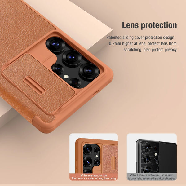 NILLKIN For Samsung Galaxy S25 Ultra Case Leather Qin Leather Case Sliding Camera Protection For Samsung S25/S25 Plus Flip Cover