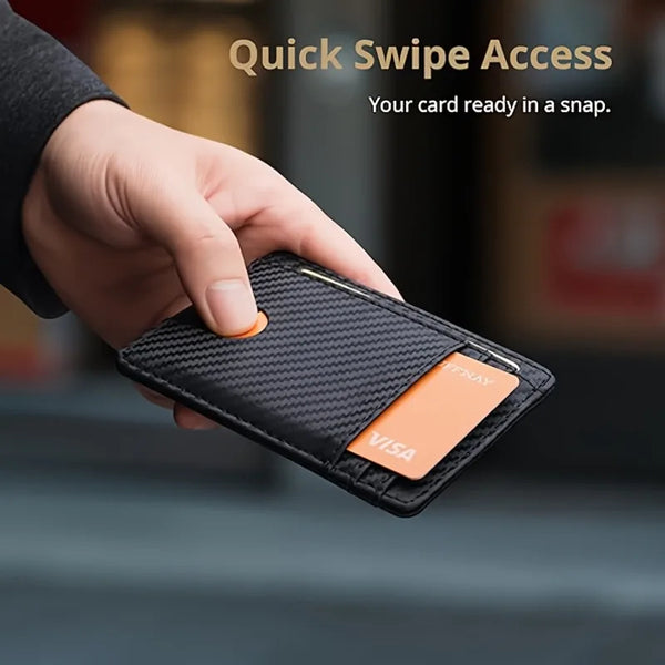 Slim Minimalist Wallet - PU Leather with Carbon Fiber Texture,Rfid-Blocking Credit Card Holder & Coin Pocket,Stylish & Compact