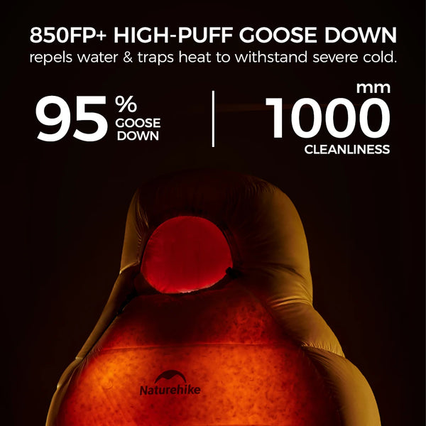 កាបូបគេង Naturehike Mummy Goose Down ទម្ងន់ស្រាលបំផុតសម្រាប់បោះតង់ក្រៅផ្ទះ ធ្វើដំណើរឡើងភ្នំ រដូវរងា ក្តៅឧណ្ហៗ សម្រាប់ទាំងបុរស និងស្ត្រី កាបូបគេងចល័តសម្រាប់បុរស និងស្ត្រី