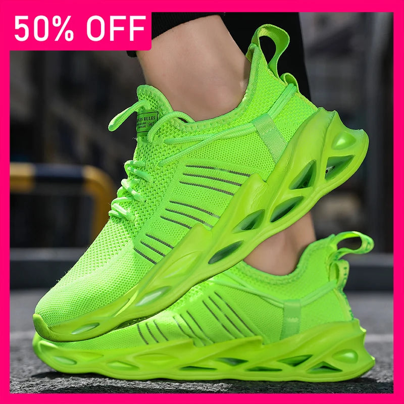 Unisex Sports Shoes Lightweight Soft Thick Soled Rebounding Trendy Mesh Breathable Outdoor Morning Running Training Tennis Shoes
