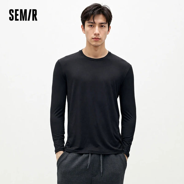 អាវយឺតបុរស Semir កមូលដៃវែងពណ៌សុទ្ធ រចនាប័ទ្មប្រចាំថ្ងៃ ស្រទាប់សំខាន់ៗ និទាឃរដូវឆ្នាំ ២០២៦ ទន់ស្រួល