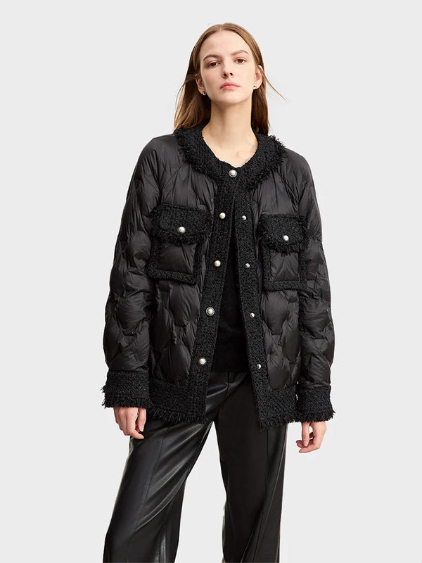 អាវរោមសត្វ AMII Minimalist Down Puffer សម្រាប់ស្ត្រី អាវ Tweed ក្លិនក្រអូបតូច 2026 រដូវរងាថ្មី កមូល លាយជាមួយគុជខ្យង 12344059
