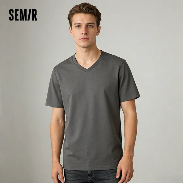 អាវយឺតបុរស Semir ឆ្នាំ ២០២៦ រដូវក្តៅថ្មីជាមូលដ្ឋាន ក V រឹង 3A អាវធម្មតាមានផាសុកភាពប្រឆាំងនឹងបាក់តេរី