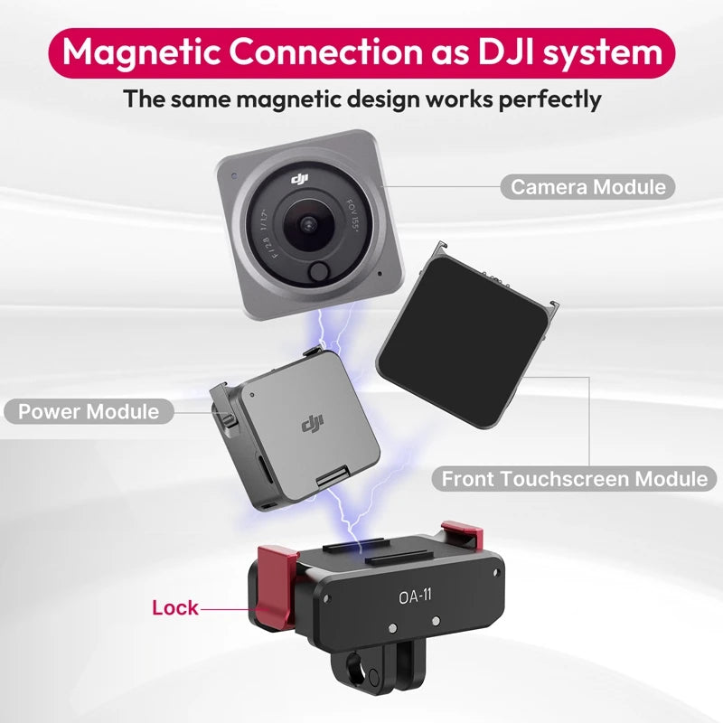 មូលដ្ឋាន បត់ បាន Ulanzi OA-11 Dual Interface សម្រាប់ DJI Osmo Action 3 ដែលអាចបត់បាន OA-13 មូលដ្ឋានផ្គត់ផ្គង់ថាមពលម៉ាញេទិកសម្រាប់ DJI Action 2