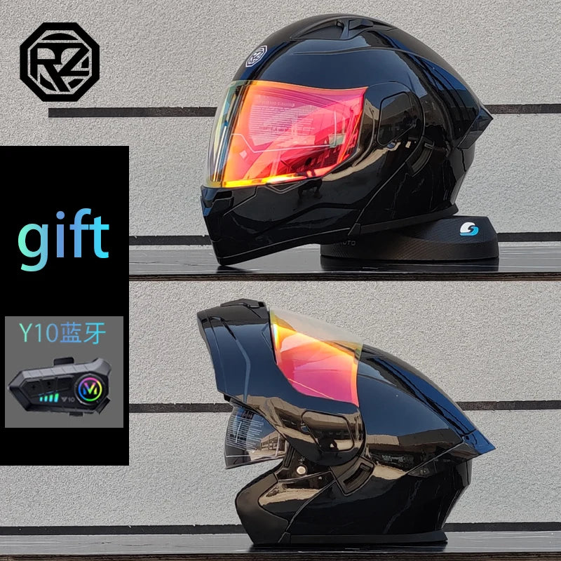 Modular flip motorcycle helmet with Bluetooth earphones, dual lens full helmet ORZ-103