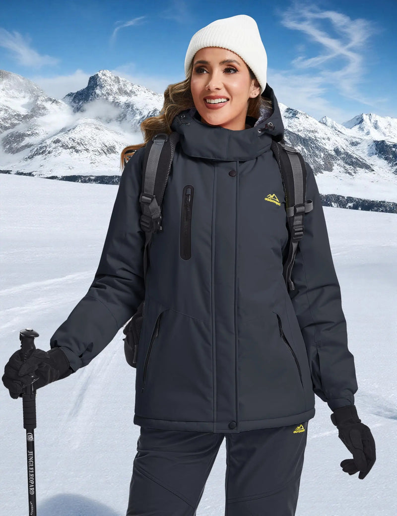 TACVASEN Women's Waterproof Fleece Lined Ski Jacket Winter Snow Coat Warm Hooded Parka Windbreaker Outdoor Snowboarding Jacket