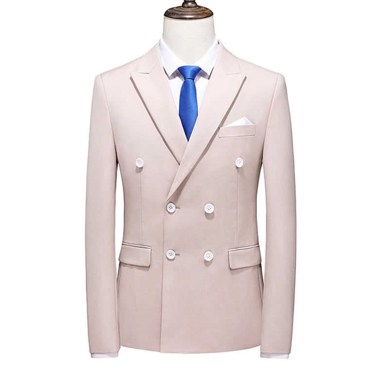 Men's Blue Long-sleeved Suit Jacket, Double-breasted Business Coat, Asian Size Slim fit Blazer,Available in Green,Red,Black,Gray