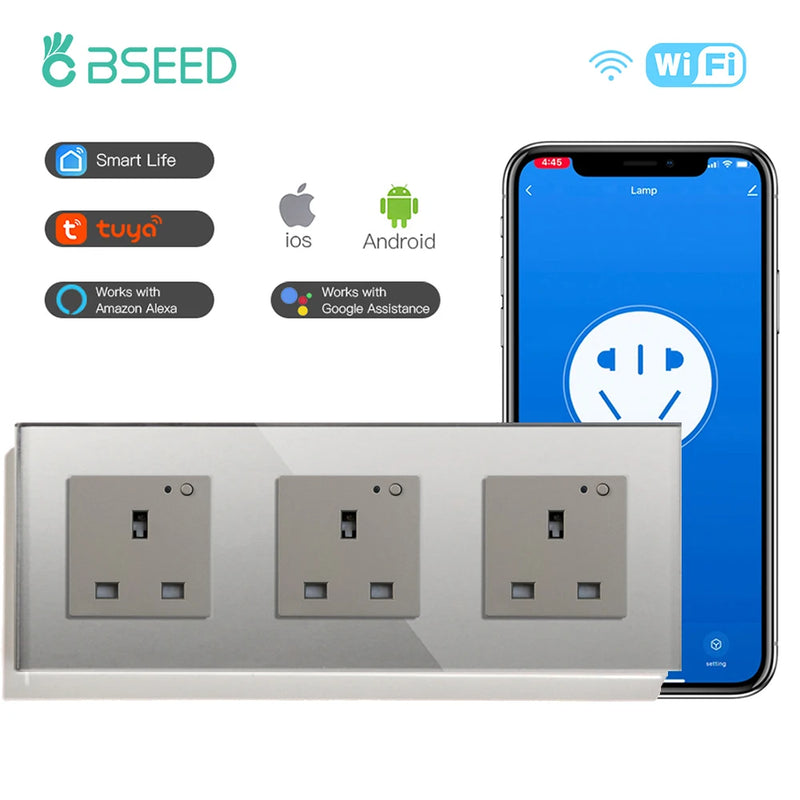 BSEED UK Standard Wifi Smart Socket Smart Double Electric Power Outlets Support Tuya Smart Iife Alexa Control 13A