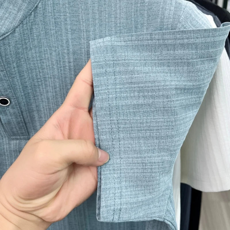 Luxury Quality Men Short-Sleeved T-Shirt Mock Neck Button Letter Print Summer Top-Selling T-Shirt Sleeves Leisure Men's Clothing