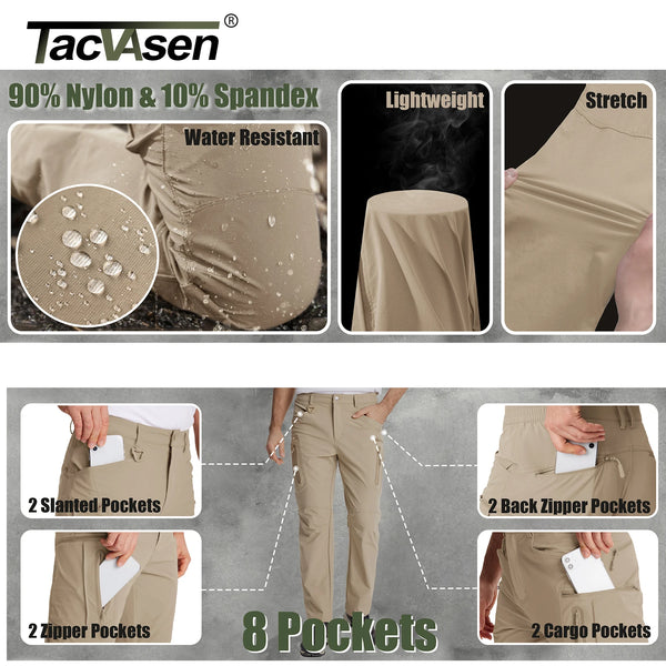 TACVASEN Lightweight Hiking Trousers Mens Summer Fishing Pants Outdoor Nylon Quick Dry Pockets Cargo Pants Casual Work Trousers