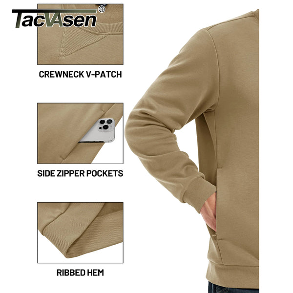 TACVASEN Winter Fleece Crewneck Sweatshirt Mens Warm Midweight Casual Long Sleeve Pullover Pocket Sports Sweatshirt Basic Tops