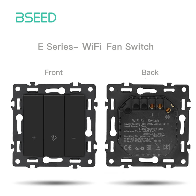 BSEED 1/2/3/4Gang WIFI Click Button Switch Part Plastic Frame Smart Curtain Switch Function Part EU Smart Socket DIY Combination
