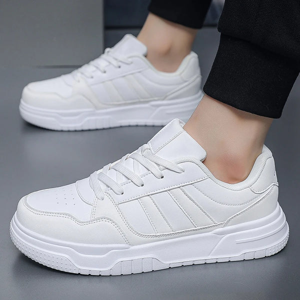 Mens Pure White Leather Sneakers Big Size 49 50 51 52 Fashion Flat Sports Skateboarding Shoes Casual Supporting Dropshipping