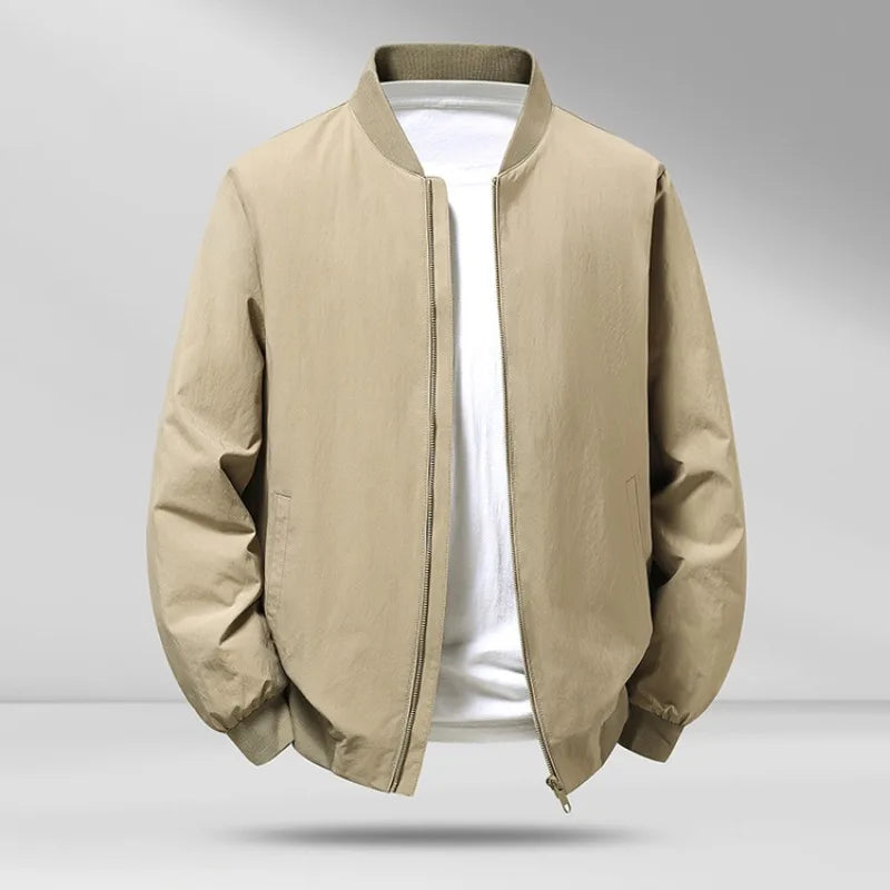 Men's Casual Bomber Jacket Stand Collar Zip Up Jacket Lightweight Anti-Wrinkle Solid Color Coat