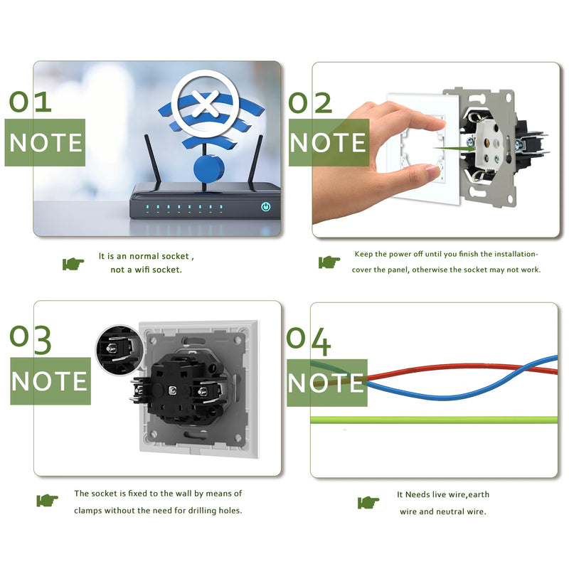 BSEED EU Power Socket Electrical Outlets Triple Power Plugs Crystal Glass Panel 16A European Standard Wall Socket 86*86mm