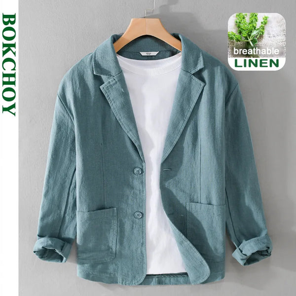 Spring Autumn Retro Ramie Cotton Jackets for Men Clothing Multi-pockets Loose Simple Streetwear FY803