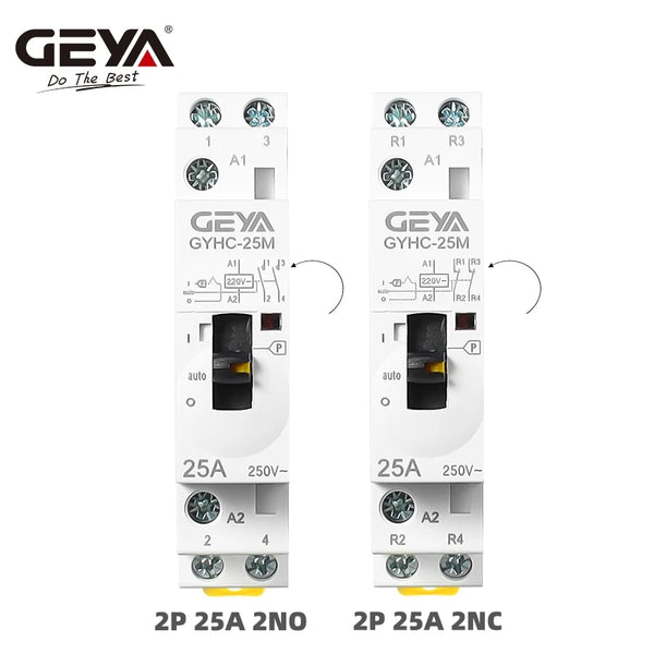 កុងតាក់ AC បញ្ជាដោយដៃ GEYA 2P 4P 25A 63A 220V/230V 50/60Hz Din Rail សម្រាប់ប្រើប្រាស់ក្នុងផ្ទះ កុងតាក់ AC ម៉ូឌុល 2NO 2NC 4NO