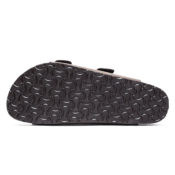 Summer Men Women Cork Slippers Clogs Microfiber Leather Slides Casual Slip On Sandal Double Buckle