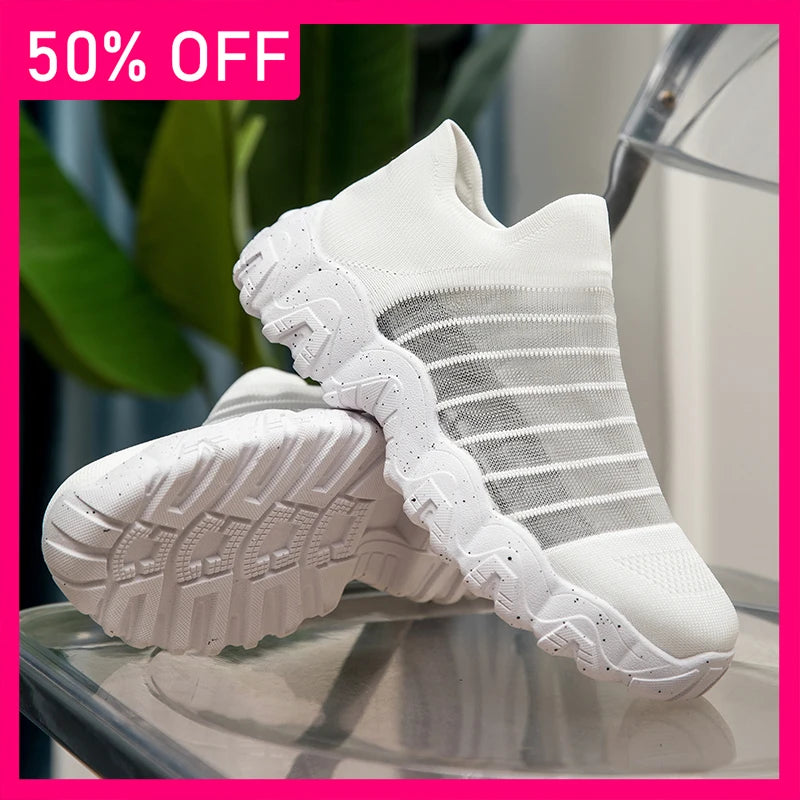Unisex Sports Shoes Summer Lightweight Thick Soled Cushioned Breathe Mesh Without Straps Casual Versatile Outdoor Walking Shoes